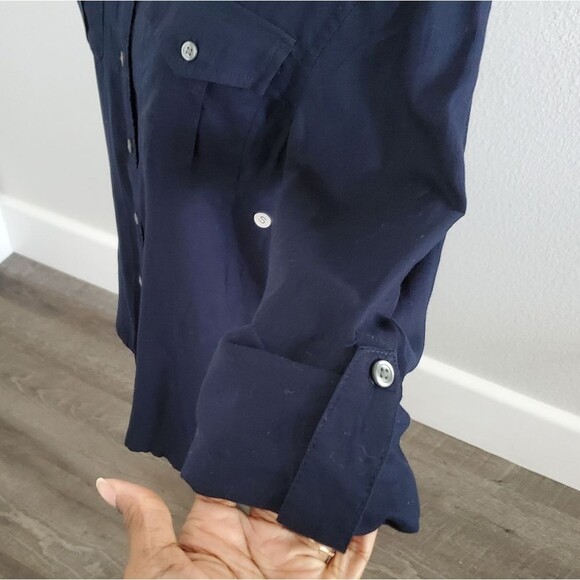 NWT GH Bass & Co Women's Button-down Shirt Small Navy Cotton Basic Classic - Picture 6 of 9